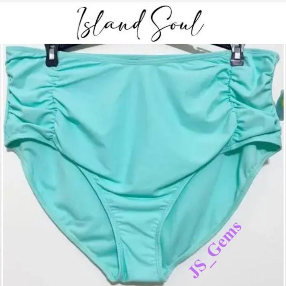 New Island Soul Bikinis Bottoms Womens 2X Triangle Swimwear Hi Waisted Blue NWT